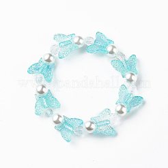 4色アクリルバタフライ&プラスチックパールビーズストレッチブレスレット4個。  女の子のための積み重ね可能なブレスレット.  ミックスカラー  内径：1-7/8インチ（4.8cm）  1pc /カラー&nbsp;BJEW-JB08859