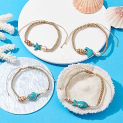 Natural Shell & Pearl & Synthetic Turquoise Braided Bead Bracelets&nbsp;BJEW-JB09914