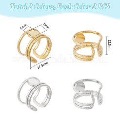 6Pcs 2 Colors 304 Stainless Steel Open Cuff Ring Components&nbsp;STAS-UN0056-76