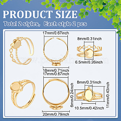 4個 2スタイル 304ステンレススチール オープンカフリング部品  ベゼルカップリングのセッティング  平円形/楕円形  14KGP本金メッキ  内径：17mm  2個/スタイル&nbsp;STAS-ME0003-04