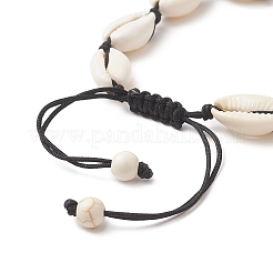 Natural Shell & Synthetic Turquoise Braided Bead Bracelet for Women&nbsp;BJEW-JB09245