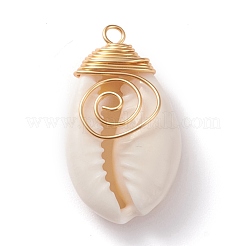 Natural Cowrie Shell Wire Wrapped Pendants&nbsp;PALLOY-JF00571-02