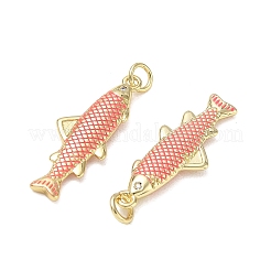 真鍮製エナメルペンダント  魚のチャーム  カドミウムフリー＆鉛フリー  ラックめっき  長持ちメッキ  18KGP本金メッキ  ミックスカラー  29.5x10.5x3.5mm  穴：3.5mm&nbsp;KK-CBA9234-13G