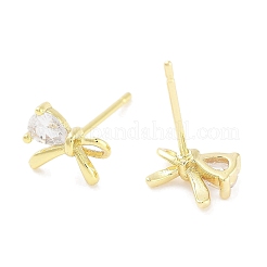 女性用真鍮キュービックジルコニアスタッドピアス  蝶結び  18KGP本金メッキ  7x8mm&nbsp;EJEW-S217-B03