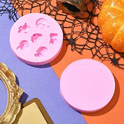 1セット2個、2スタイルのハロウィーンテーマシリコン型、DIYクラフト用  頭蓋骨と幽霊とカボチャ  ピンク  7.6x1.1cm&nbsp;ST-CJ0007-72