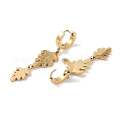 リーフ 304 ステンレススチール ダングル イヤリング  女性用フープピアス  18KGP本金メッキ  54x13mm&nbsp;EJEW-L283-017G