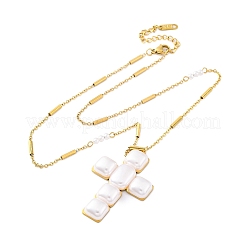 Cross 304 Stainless Steel & Plastic Pearl Pendant Necklaces for Women&nbsp;NJEW-U032-12G