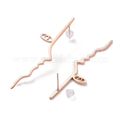 ユニセックスファッションステンレススチールスタッドピアス  耳ナッツ  人間の顔  ローズゴールド  58.5x15mm  ピン：0.7mm&nbsp;EJEW-H106-03RG