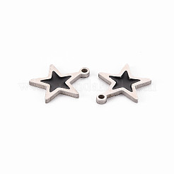 304ステンレススチールエナメルチャーム  ステンレス鋼色  スター  ブラック  11.5x10x1mm  穴：1mm&nbsp;STAS-Q242-040C
