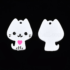 ラックメッキ合金エナメルスプレー塗装ペンダント  カドミウムフリー＆ニッケルフリー＆鉛フリー  猫  ホワイト  19.5x14.5x1.3mm  穴：1mm&nbsp;ENAM-T011-155A
