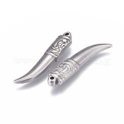 変色しない304ステンレススチールペンダント  鞘/牙形状  ステンレス鋼色  31x7x4mm  穴：1.4mm&nbsp;STAS-F249-32P