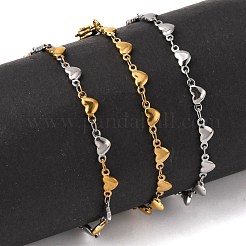 3個 3色 304ステンレススチール ハートリンクブレスレット  カニカン付き  ミックスカラー  8-1/4インチ（21cm）  1pc /カラー&nbsp;BJEW-FS0001-02