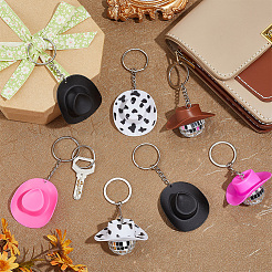24Pcs 8 Styles Cowbody Hat and Disco Ball Plastic with Glass Keychains&nbsp;KEYC-PH01624