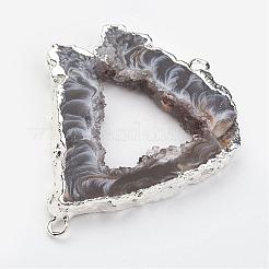 ナチュラルジオード瑪瑙リンクコネクター  真鍮パーツ  ナゲット  銀  26~54x14.5~30x4~5.5mm  穴：2mm&nbsp;G-G950-05P