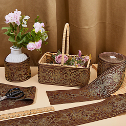 6.25ヤードの花柄ヴィンテージジャカードポリエステルリボン  刺繍入りの織りリボン  ココナッツブラウン  3-5/8インチ（93mm）&nbsp;OCOR-HS0001-11A