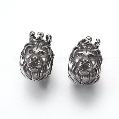 316サージカルステンレススチールヨーロピアンビーズ  大穴ビーズ  ライオン  アンティークシルバー  13x9x11mm  穴：4.5mm&nbsp;STAS-F195-137AS
