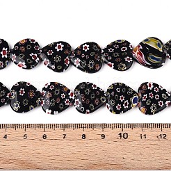 手作りミッレフィオーリガラスビーズ連売り  ハート  ミックスカラー  17~18x17.5x4~4.5mm  穴：0.8mm  約21~22個/連  13.78~14.37''（35~36.5センチメートル）&nbsp;LAMP-T021-29