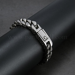 男性用合金カーブチェーンブレスレット  プラチナ  8-1/4インチ（21cm）&nbsp;WG16336-01-1