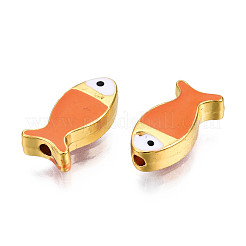 ラックメッキ合金エナメルビーズ  カドミウムフリー＆鉛フリー  魚  ライトゴールド  ダークオレンジ  17x8x4.5mm  穴：1.8mm&nbsp;PALLOY-N157-046B