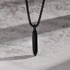 304ステンレススチール製六角形釘型ペンダントベネチアンチェーンネックレス（男性用）  ブラック  23.62インチ（60cm）&nbsp;WG73060-02