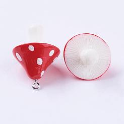 樹脂キノコペンダント  レッド  34~36x22~26x22~26mm  穴：2mm&nbsp;X-RESI-S295-02