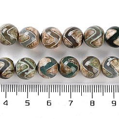 天然チベット波模様 dzi 瑪瑙ビーズ 連売り  染め＆加熱  ラウンド  ダークオリーブグリーン  8mm  穴：1mm  約47~48個/連  14.69~15.35''（37.3~39センチメートル）&nbsp;G-B084-A01-01