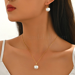 Women's Stainless Steel & Imitation Pearl Earrings & Pendant Necklaces Sets&nbsp;GB5667