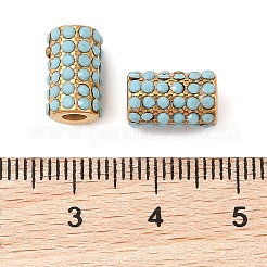 イオンプレーティング（IP）304ステンレスビーズ  ラインストーン付き  コラム  ゴールドカラー  ターコイズ  11x7mm  穴：3mm&nbsp;STAS-NH0001-02G-08
