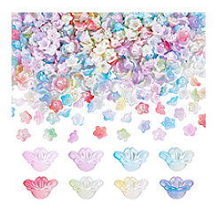 800色UVメッキ虹色アクリルビーズキャップ8個  5  - 花びらの花  ミックスカラー  12.5x12.5x6.5mm  穴：1.5mm  100個/カラー&nbsp;OACR-PH0004-29