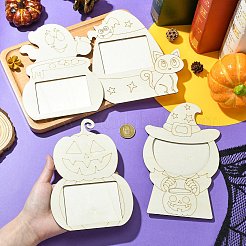 4袋4スタイルハロウィーン未完成木製フォトフレーム  アートクラフトのためのdiy絵画プロジェクト  混合図形  180~200x128~158x2.5mm  1バッグ/スタイル&nbsp;WOOD-CJ0002-63