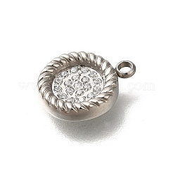 304ステンレススチールラインストーンペンダント  フラットラウンドのチャーム  プラチナ  12x9.5x2mm  穴：1.4mm&nbsp;STAS-A104-01P