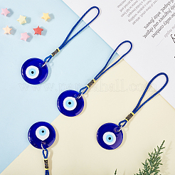 4Pcs Flat Round with Evil Eye Handmade Lampwork Pendant Decorations&nbsp;HJEW-CP0001-21