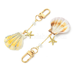 Natural Scallop Shell & Brass Rhinestone Pendant Decorations&nbsp;HJEW-TA00459