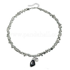 合金ガラスナゲットペンダント CCB プラスチックビーズネックレス（女性用）  ブラック  プラチナ  18.11インチ（46cm）&nbsp;FS-WG68853-01