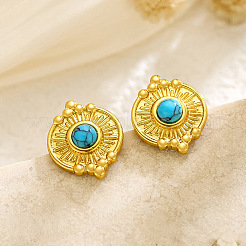 304 Stainless Steel and Turquoise Stud Earrings&nbsp;WG88BC0-01