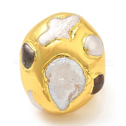 Brass Twist Oval Dome Adjustable Rings with Natural Pearl&nbsp;RJEW-M150-01G