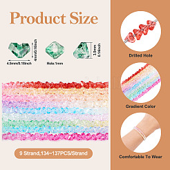 9 Strands 9 Colors Transparent Baking Paint Glass Bead Strands&nbsp;GLAA-TA0001-43