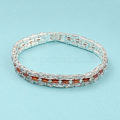 Rack Plating Brass Micro Pave Orange Red Cubic Zirconia Rectangle Link Chain Bracelets&nbsp;BJEW-Q771-06S-02