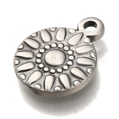 304ステンレスペンダント  太陽のチャーム入りフラットラウンド  ステンレス鋼色  16x12x2mm  穴：1.8mm&nbsp;STAS-S148-13P