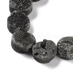 電気メッキ天然石ドゥルージーアゲートビーズ連売り  染め  フラットラウンド  黒メッキ  10x10x4~7mm  穴：1mm  約20個/連  7.99''（20.3センチメートル）&nbsp;G-M433-01G