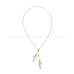 Natural Cultured Freshwater Pearl Rice Beads Tassel Brass Cable Chain Lariat Necklaces for Women&nbsp;NJEW-TA00264