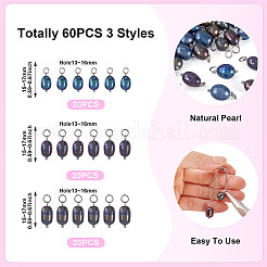 60Pcs 3 Styles Dyed Natural Cultured Freshwater Pearl Pendants&nbsp;PALLOY-CW00006