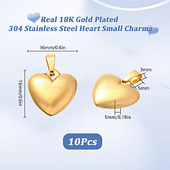304ステンレススチールペンダント10個  ハートチャーム  18KGP本金メッキ  16x16x5mm  穴：5x3mm&nbsp;STAS-BBC0007-57