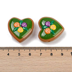 手作りのハートランプワークビーズ連売り  花  グリーン  24~25x24~25x11mm  穴：1.4mm  約15個/連  14.2''（36センチメートル）&nbsp;LAMP-P069-04B-01