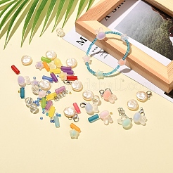 DIYジュエリーセット製作キット  ラウンド＆カラム＆スター＆ラビットヘッドアクリルビーズを含む  ABSプラスチックビーズ  ガラスシードビーズ  合金の留め金  アイアン丸カン＆エンドチェーン  ミックスカラー  ビーズ：1090個/セット&nbsp;DIY-YW0003-74