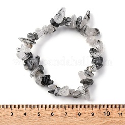 天然トルマート処理されたクォーツ/ブラックルチルクォーツストレッチブレスレット  ナゲット  2-1/8インチ（5.5cm）&nbsp;X-BJEW-JB03681-01