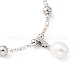 Natural Pearl Pendant Necklace with Glass Beaded Chains&nbsp;NJEW-M201-01A