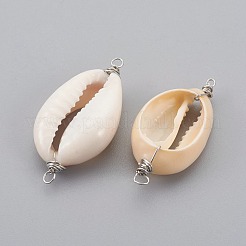 カウリーシェルリンクコネクター  真鍮パーツ  銀色のメッキ  貝殻  32~33x15~17x6~8mm  穴：1.5mm&nbsp;PALLOY-JF00365