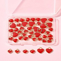 48個3スタイルアロイエナメルチャーム  ハート  ライトゴールド  レッド  8~12x7.5~10x2~2.5mm  穴：1.5~2mm&nbsp;ENAM-FS0002-42