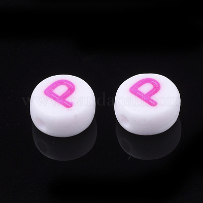 初期のアクリルビーズ  水平穴  フラットラウンド  ミックスカラー  文字.p  7x3.5~4mm  穴：1.2mm  約3700個/500g&nbsp;OACR-E001-20P-1